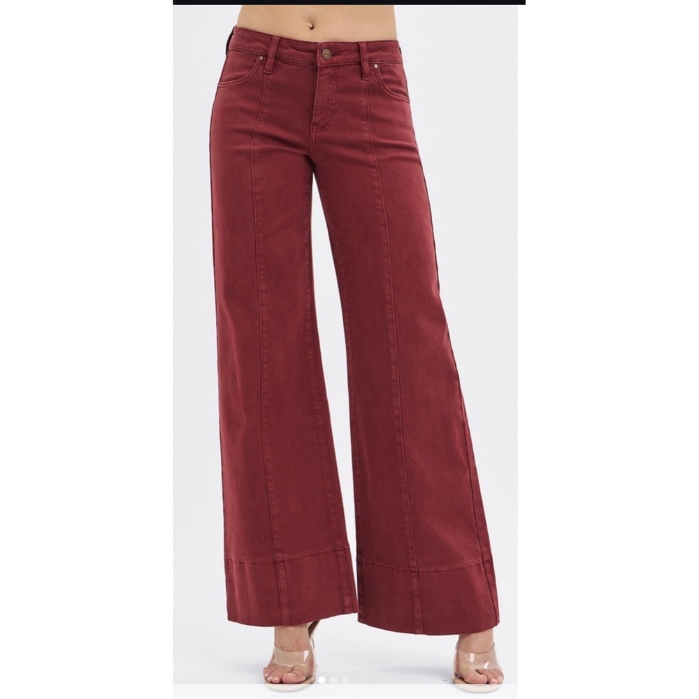 New Freckled‎ Poppy X RISEN LOS ANGELES Wide Leg Jeans Pants Size 1XL Wine Red